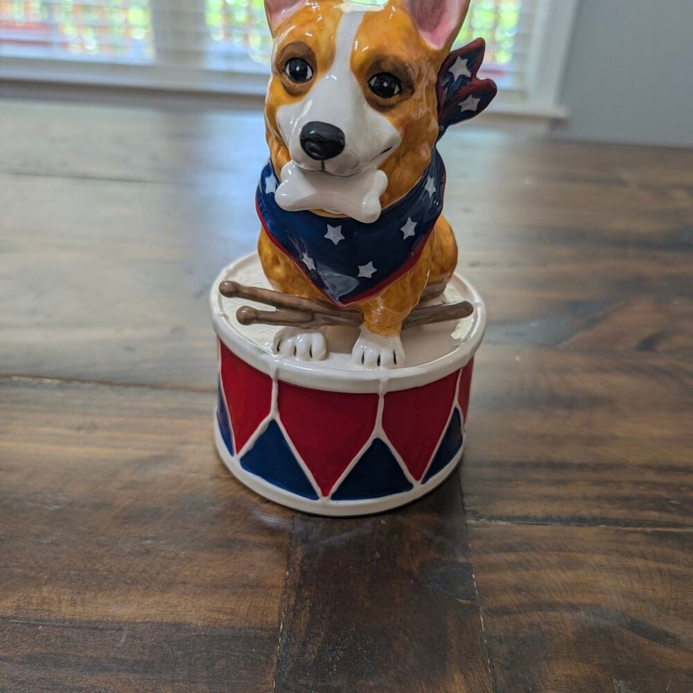 Blue Sky Clayworks Heather Goldminc Corgi Patriotic Drum Figurine 2020